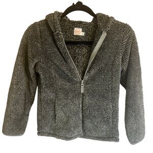 Wonder Nation Gray Fuzzy Zip up Jacket Kids Size 7/8 M Sherpa Style Soft hood